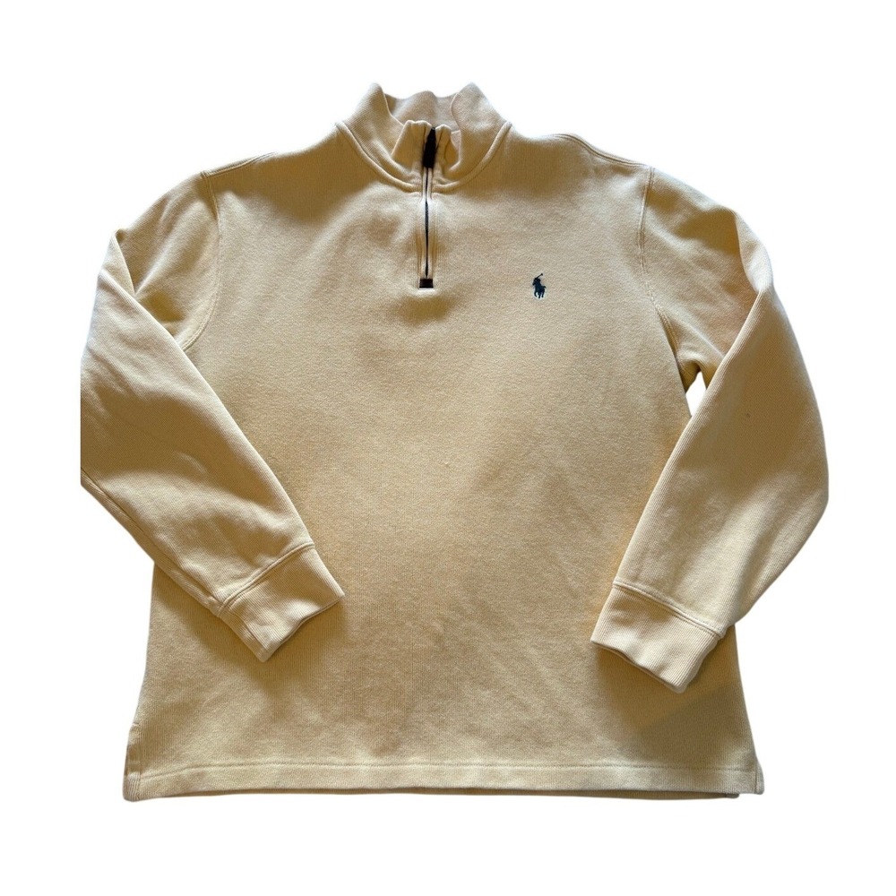 Polo Ralph Lauren Mens Large Yellow Quarter Zip Pullover Cotton Sweater Size L